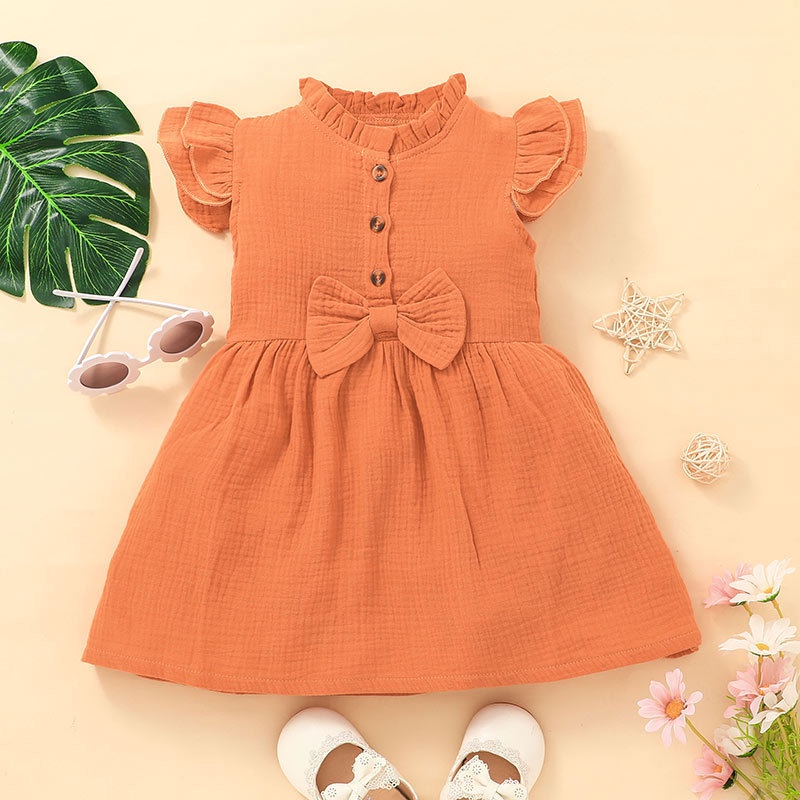 Váy Công Chúa Cho Bé Gái 1-5Tuổi Tay Ngắn Phong Cách Hàn Quốc Thắt Nơ Đầm Trẻ em