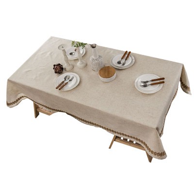 Khăn trải bàn ăn kiểu Mỹ vải lanh ren vải lanh màu be phong cách retro gia đình Bàn cà phê vải hình chữ nhật màu rắn vuô