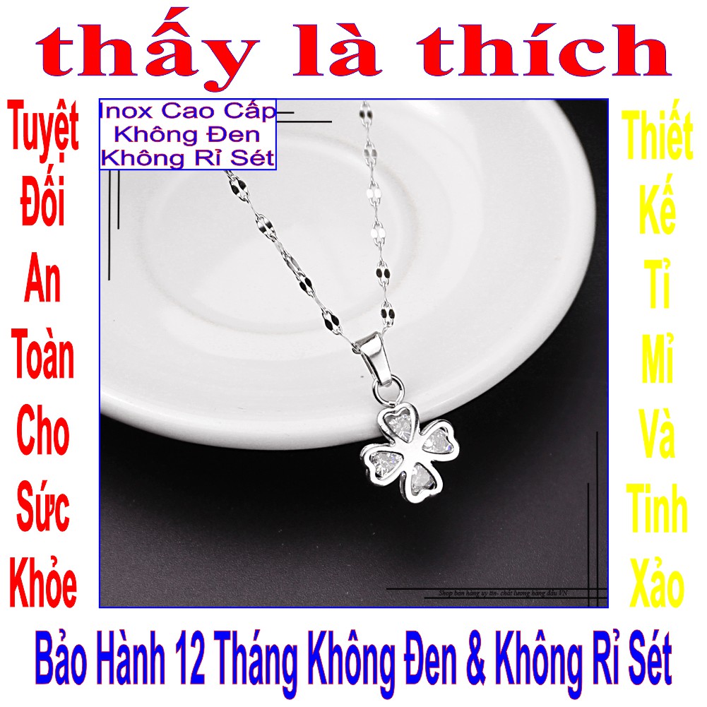 Dây chuyền cho bé mặt cỏ 4 lá hình tim phối đá Zircon kiểu dây me - An toàn cho trẻ - Cam kết 1 đổi 1 nếu hoen, gỉ sét