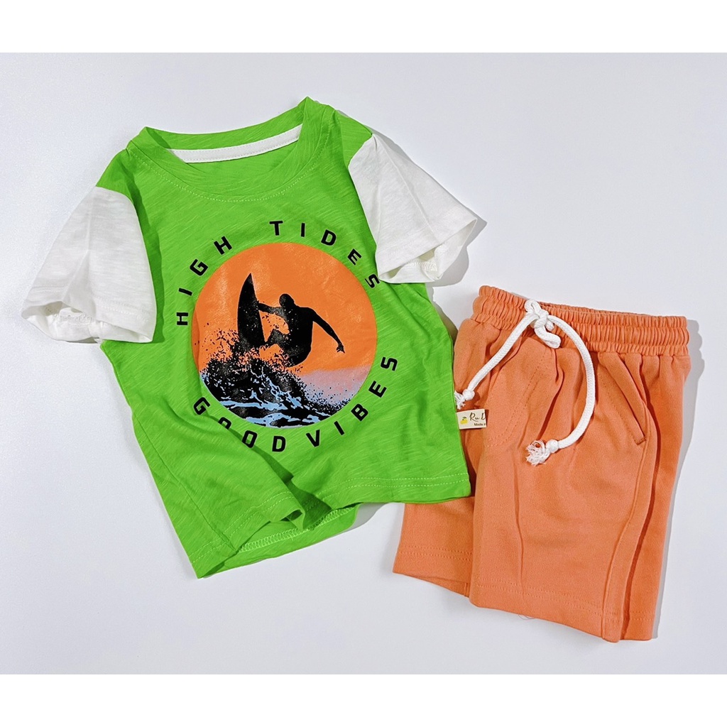 Bộ quần áo thun cotton cộc tay bé trai