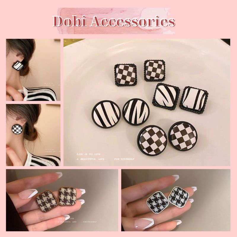 Bông Tai Trắng Đen Sang Trọng Quý Phái Phong Cách Hàn Quốc Dobi B1