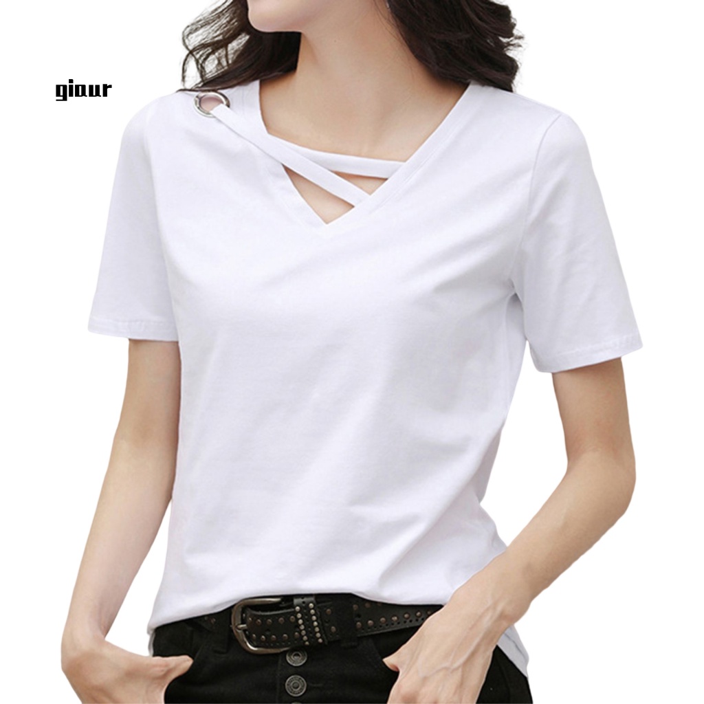Áo Thun Tay Ngắn Khoét Lỗ Thời Trang Dành Cho Nữ