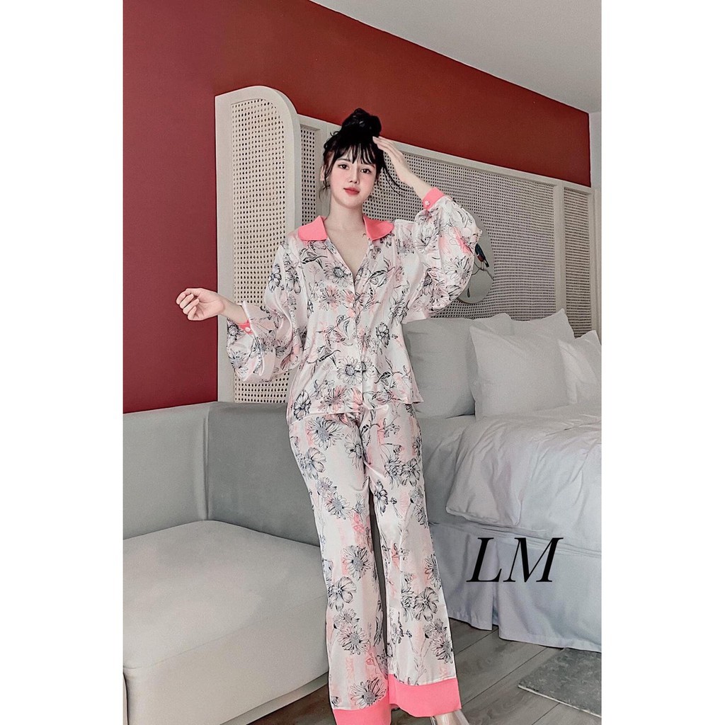 [FreeShip – Xả kho] Pijama Lụa Cao Cấp|Đồ Ngủ Pijama Đẹp Chất Xịn Xò Mã PI 01785 - Chocochip Shop