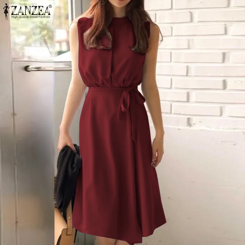 Đầm lửng Zanzea không tay ôm eo phong cách hàn quốc thanh lịch cho nữ