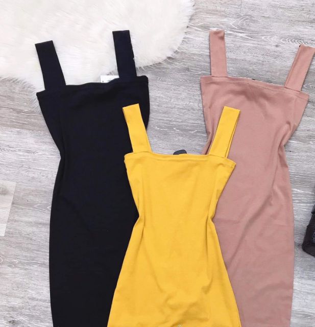 Váy ôm body 2 dây bản to dáng ngắn