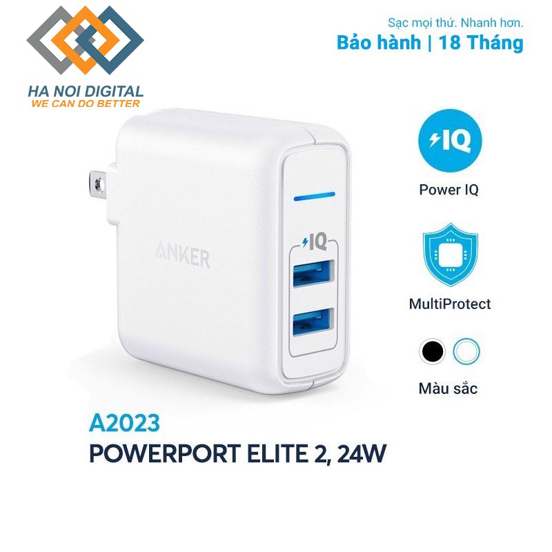 Sạc nhanh điện thoại ios , android chính hãng ANKER PowerPort Elite 2 cổng PIQ 24W - A2023