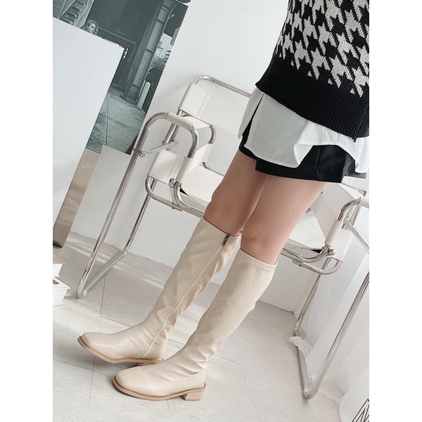 BEESHOES - BOOT NỮ DA DÀI MỀM MŨI VUÔNG - BOOT NỮ ĐẾ TRỤ CAO 2CM CÓ SẴN MÀU ĐEN - KEM 211066