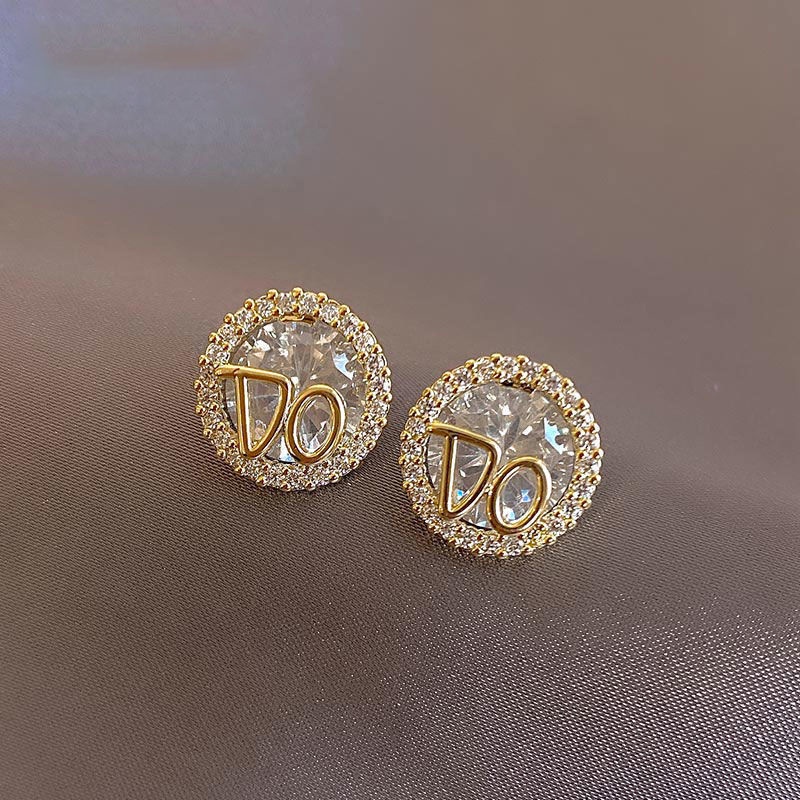 Bông Tai Tròn Khắc Chữ Lấp Lánh Thời Trang Hàn Quốc Cho Nữ