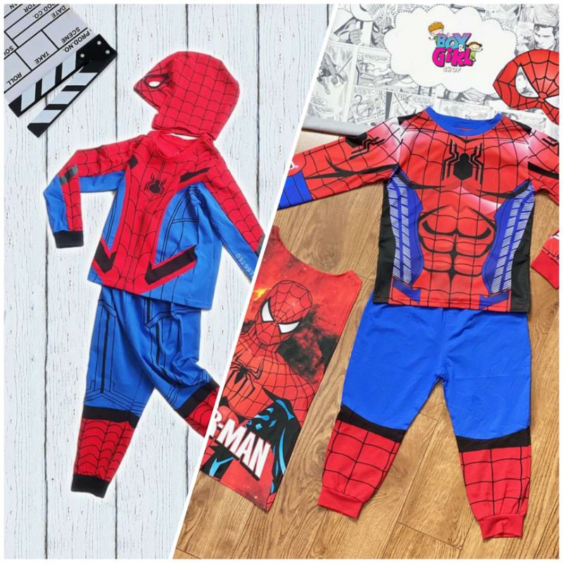 Quần áo siêu nhân Người Nhện - SpiderMan bộ đồ siêu nhân kèm mũ trùm bao tay