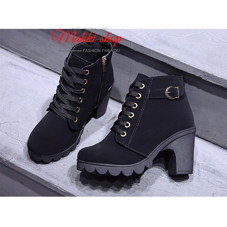 Bốt nữ đế vuông da lộn, boot nữ gộc thời trang cao cấp giá rẻ MAKKI SHOP TD407