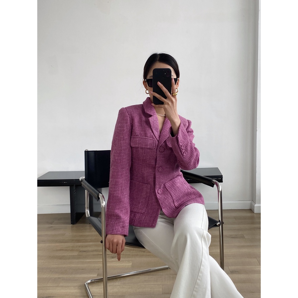 Áo khoác Dạ Tweed dáng Blazer Chiết eo (Tím)_MONO TALK T40021TK