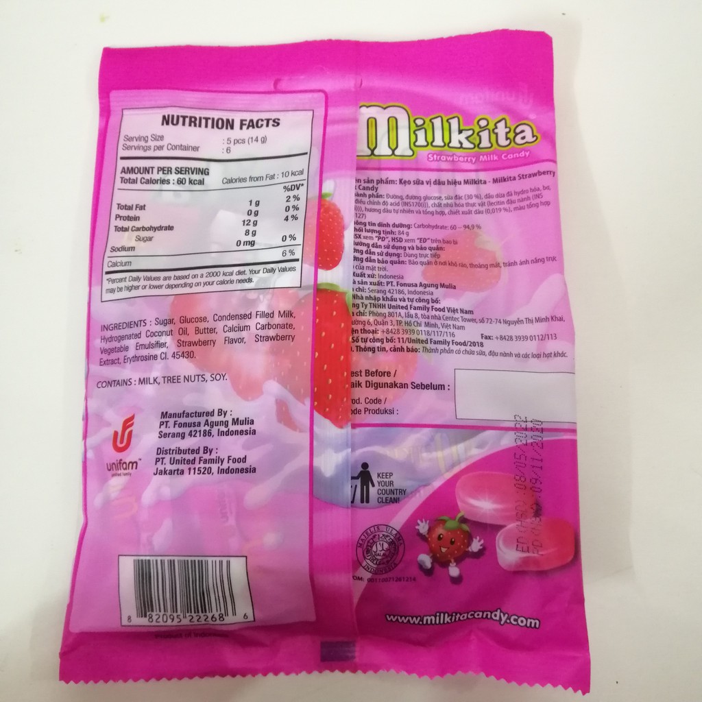 Kẹo Sữa Milkita Vị Dâu Milkita Strawberry Milk Candy (Gói 84g)