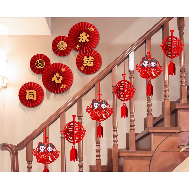 [Hàng mới về] Set 6 cái quạt giấy và treo cầu thang dùng để trang trí tiệc cưới