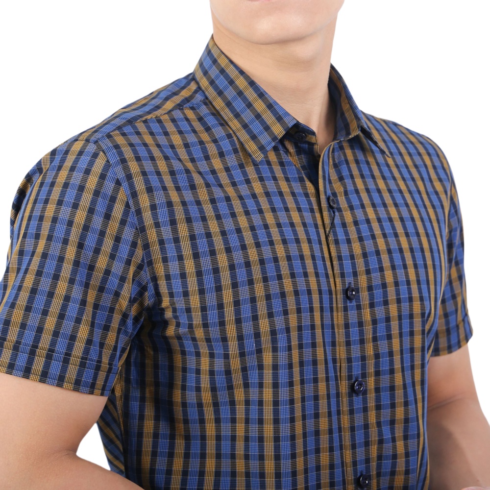 Áo sơ mi ngắn tay Nam Owen Bamboo Slim Fit Navy vàng - AS23206N
