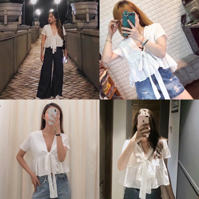 ÁO XINH ĐỘC LẠ BAE TEE - Áo croptop babydoll nơ ngực ulzzang( KÈM ẢNH THẬT TRẢI SÀN )