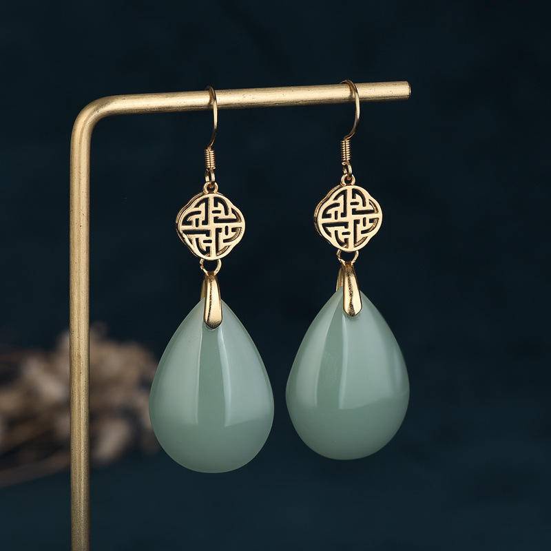 Set 30 Bông Tai Mạ Vàng Đính Đá Ngọc Bích Phong Cách Trung Hoa Cổ Điển#