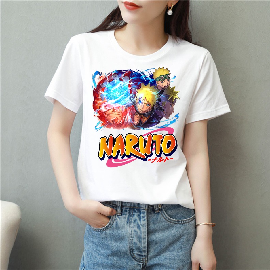 Áo thun nam nữ tay lỡ vải cotton form rộng màu trắng Hạ Băng Designs - Naruto 003