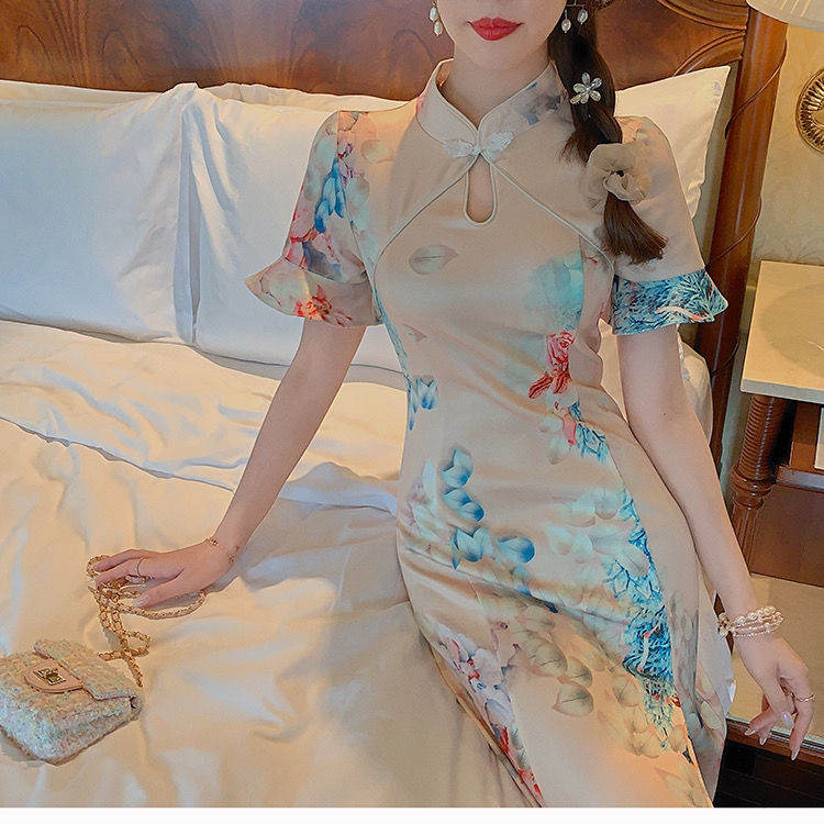 Phiên Bản Hàn Quốc Của Khí Năm Cải Thiện Sườn Xám Phong Cách Trung Quốc Mỏng Mỏng Dài Cô Gái Đầm