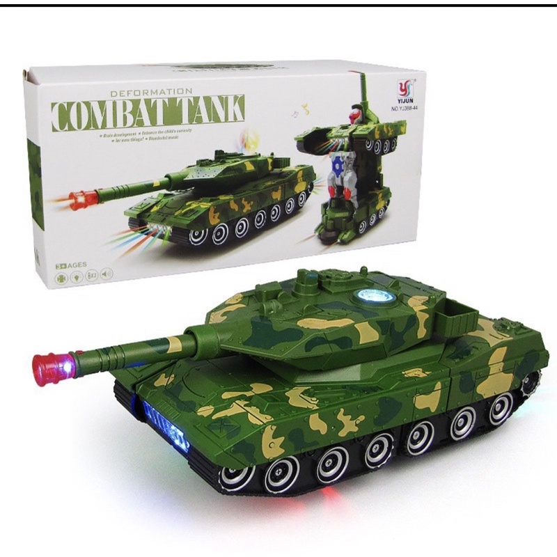 Đồ Chơi Trẻ Em Xe Tăng Biến Hình Robot Tự Động Có Đèn Và Nhạc
