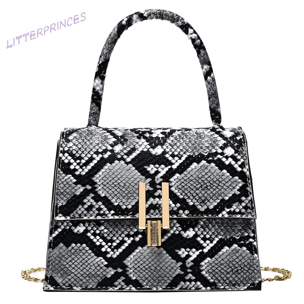 Litterprinces Women Shoulder Crossbody Bag Snake Geometric Print Leather Chain Handbags