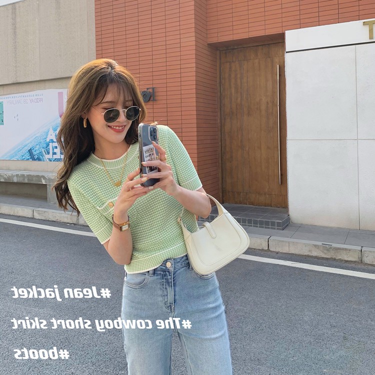 Porozi  Áo Thun Dệt Kim Cổ Tròn Kẻ Sọc Kiểu Hàn Quốc Xinh Xắn Cho Nữ