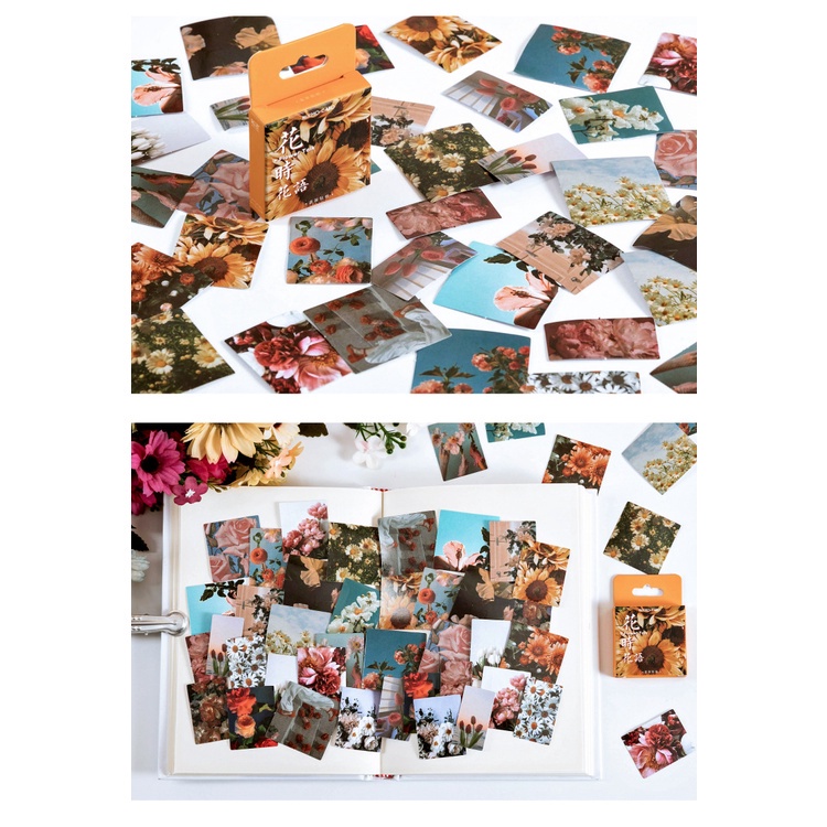 Set 46 miếng dán hình hoa trang trí sổ tay xinh xắn nghệ thuật