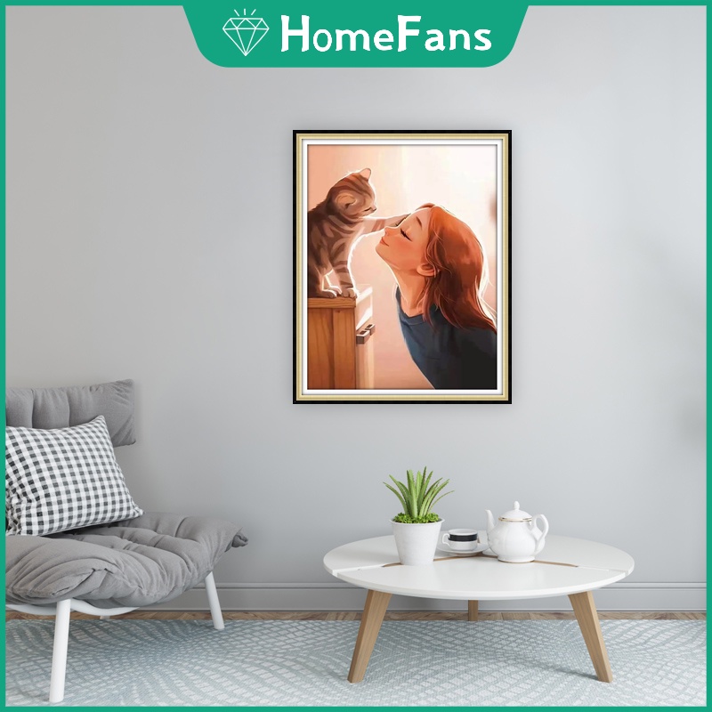 Bộ Tranh Đính Đá 5D DIY Hình Cô Gái Và Mèo Con Hoạt Hình Dễ Thương Kích Thước 30x40cm / 40x50cm Dùng Để Trang Trí Nhà Cửa