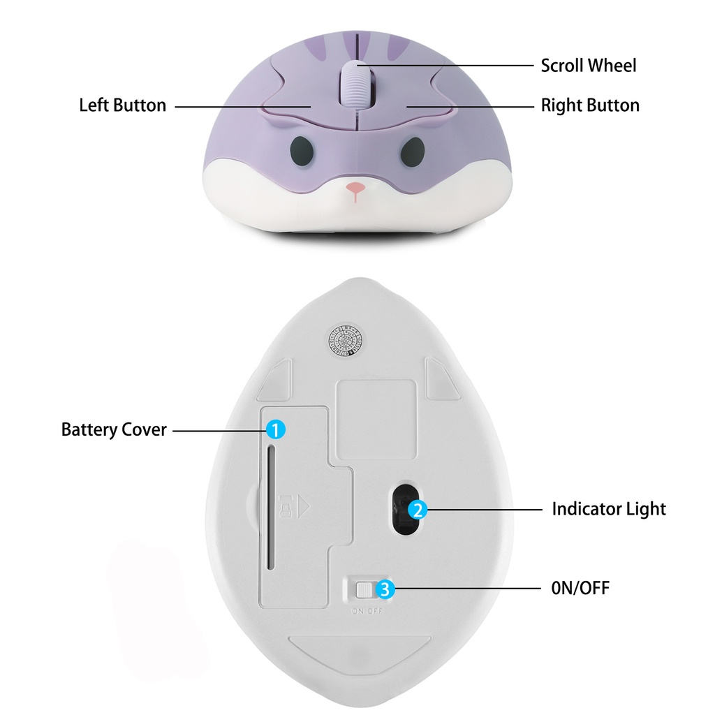 Chuột Quang Không Dây 2.4G 1600DPI Hình Chuột Hamster Siêu Dễ Thương