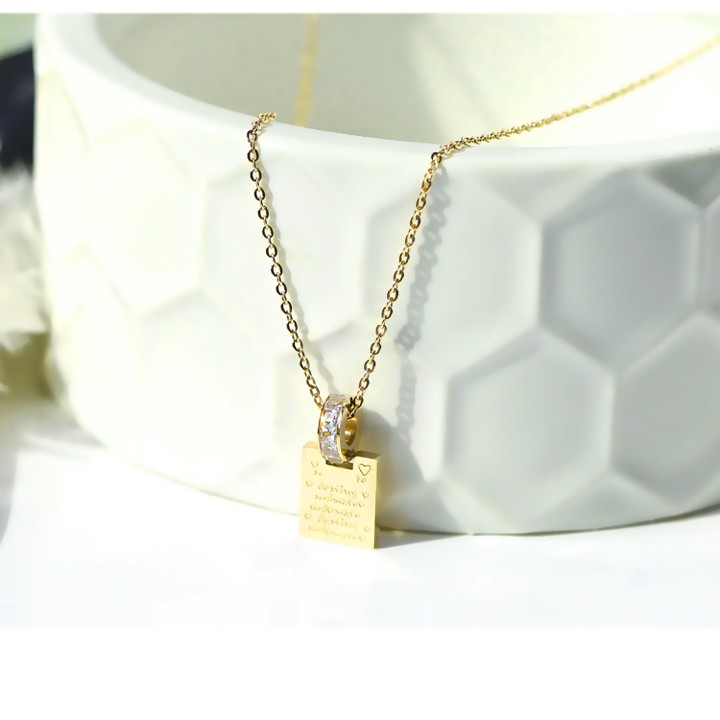 DÂY CHUYỀN TITAN VÒNG ĐÁ LỒNG THẺ HÌNH VUÔNG TN133 siêu đẹp, bền màu, chuẩn thời trang