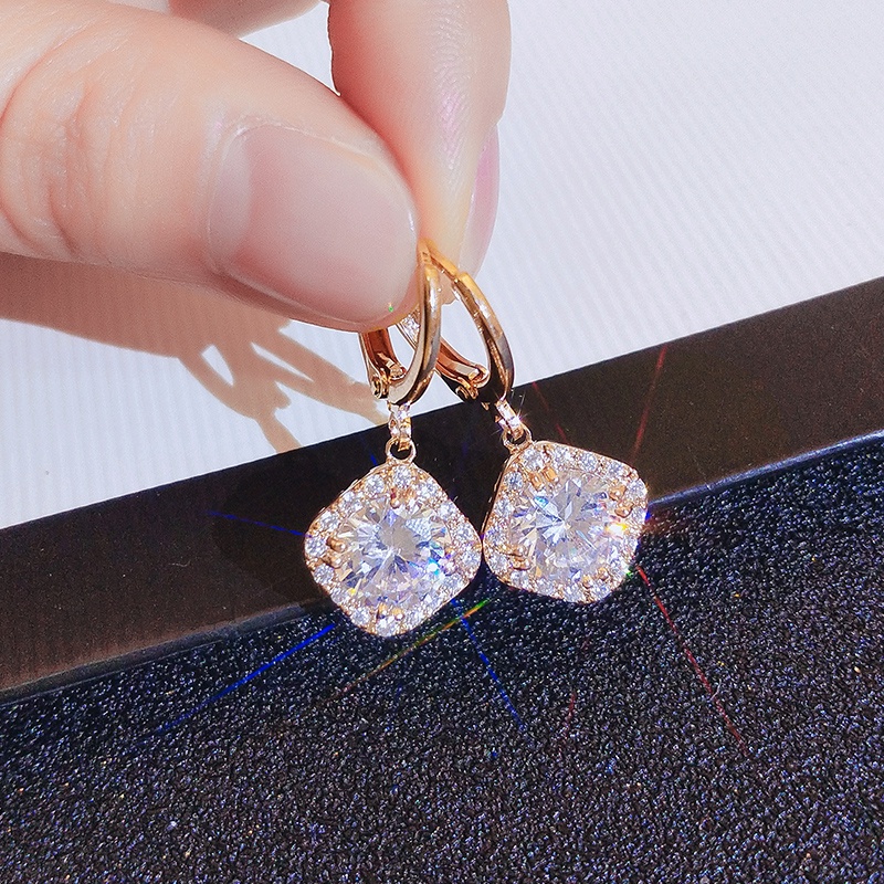 [Jiudolan] Khuyên Tai Dáng Dài Mặt Vuông Đính Đá Zircon Thanh Lịch Dễ Phối Đồ Cho Nữ