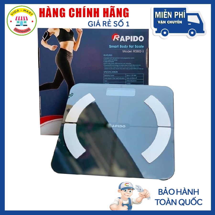 Cân Điện Tử Rapido RSF-02S. Cân Sức Khoẻ Đo Được 8 Chỉ Số Cơ Thể , Bảo Hành 6 Tháng Toàn Quốc (SP002266)