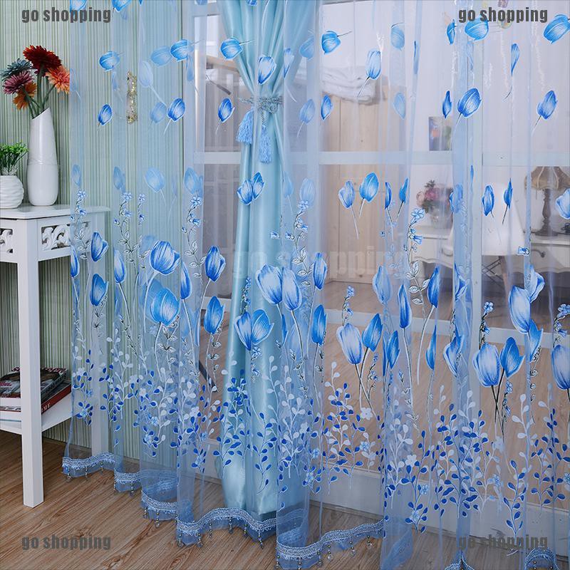 {go shopping}Floral Tulle Voile Door Window Curtain Drape Panel Sheer Scarf Valances Divider