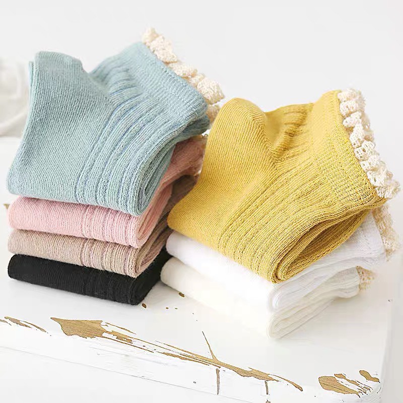 Tất Chân Cổ Ngắn Phối Bèo Nhiều Màu Vintage PK4