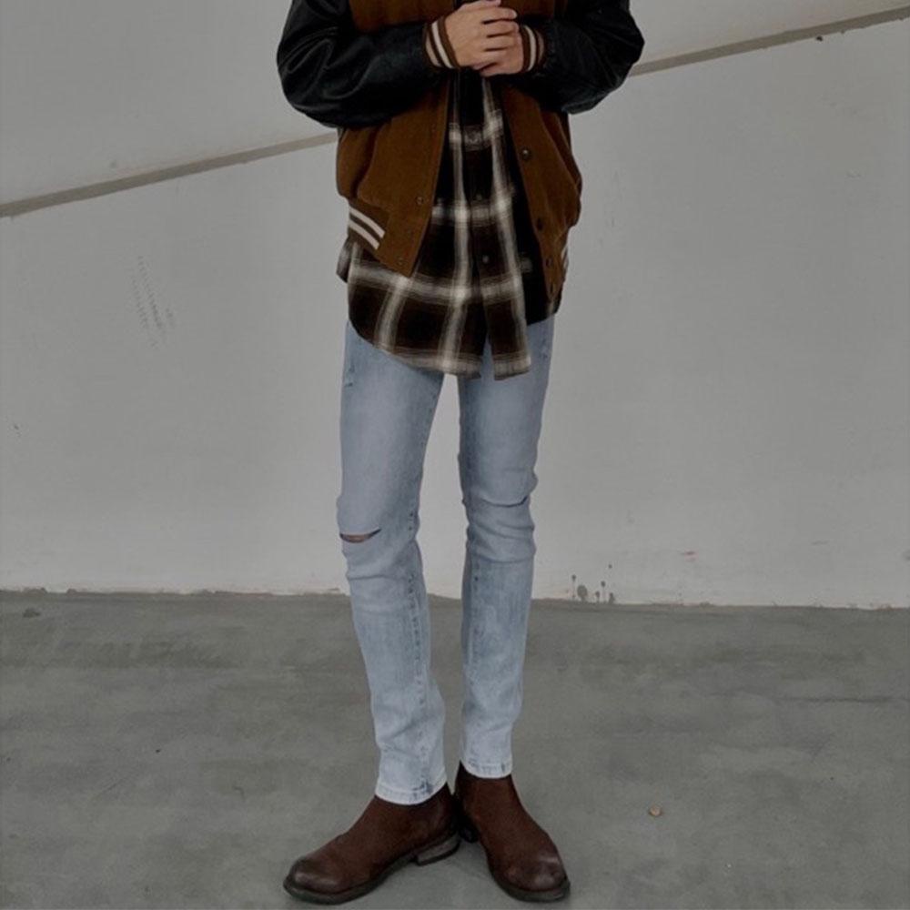 Quần jean rách gối đùi nam co giãn tốt màu xanh mài xước dáng skinny slimfit ôm đẹp rẻ 1991 Pon.mens