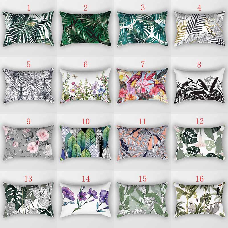 Vỏ Gối Hình Chữ Nhật In Họa Tiết Lá Cây Tươi Mới Hai Mặt Trang Trí Nội Thất (30Cm X 50cm)