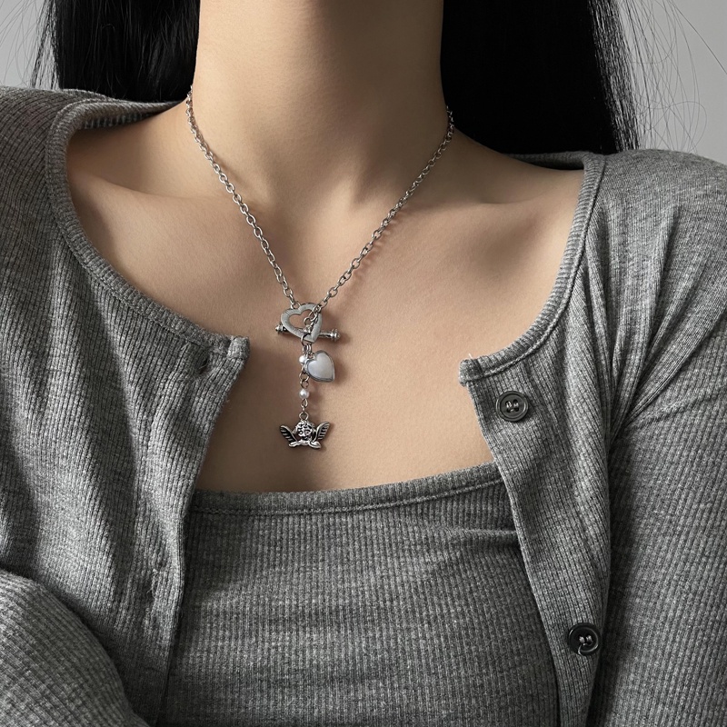 Dây Chuyền Mặt Hình Thần Tình Yêu Đính Ngọc Trai Phong Cách Hip Hop 19A1140ins