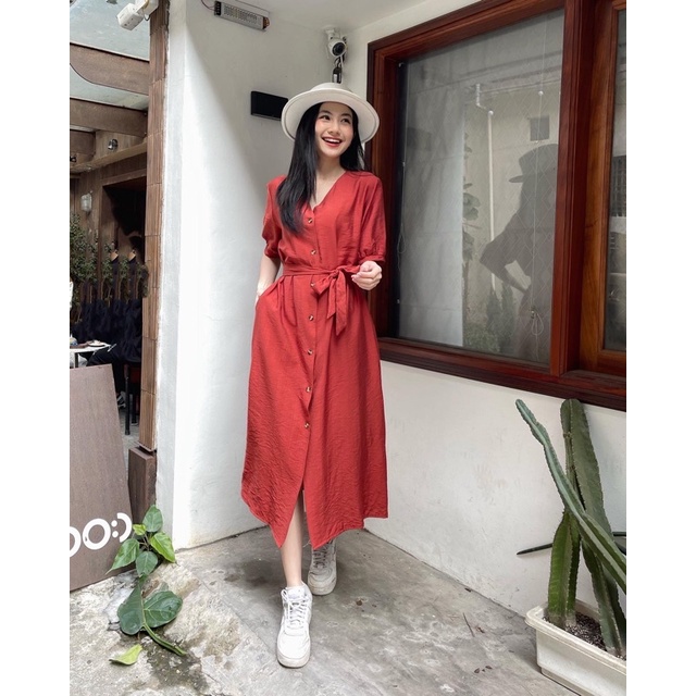 váy cổ v dáng dài ( tặng kèm đai buộc eo) | BigBuy360 - bigbuy360.vn