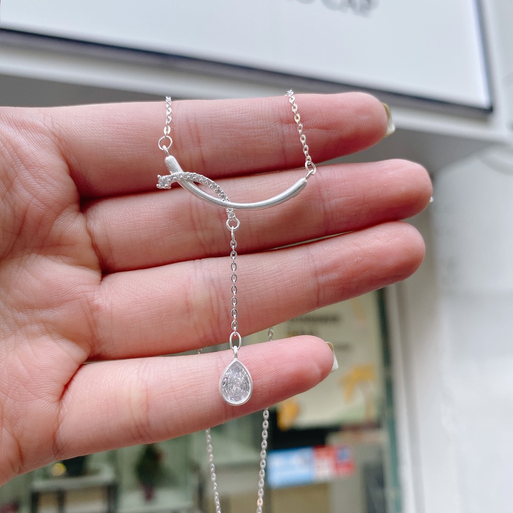 Dây Chuyền Bạc Ta Cao Cấp CaoBac Silver Thiết Kế Thanh Cong Đá Rơi Đính Đá Lấp Lánh Nhẹ Nhàng, Thanh Lịch Cho Bạn Gái