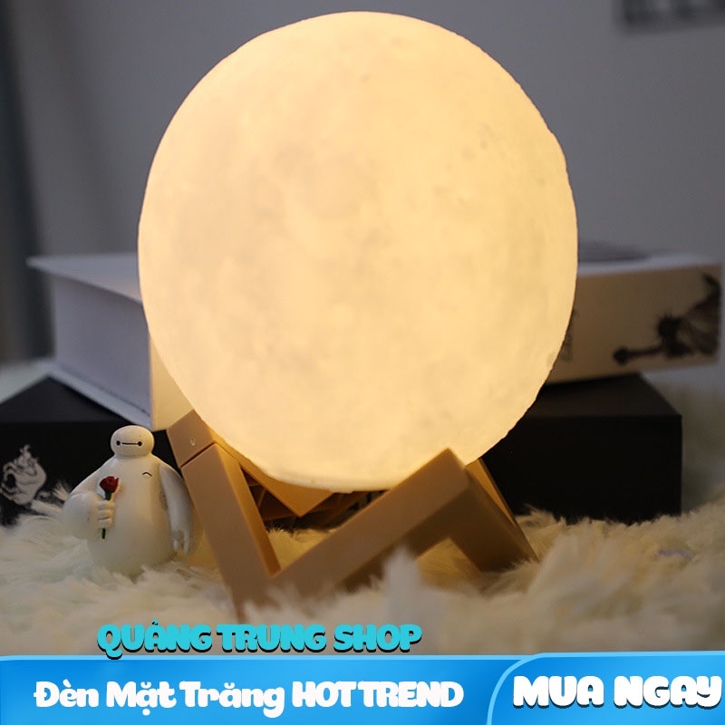 Đèn ngủ mặt trăng ánh sáng vàng 3d, Đèn mặt trăng 12cm dễ thương trang trí phòng ngủ