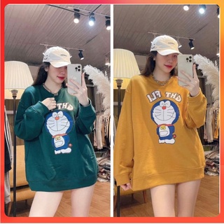 Áo Sweater 3158 unisex hình Doremon- Áo nỉ 2 lớp nam nữ cotton dày dặn form rộng 65kg