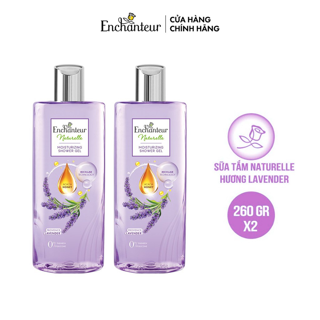 Bộ 2 Sữa tắm dưỡng da thiên nhiên Enchanteur Naturelle hương hoa Lavender 260gr/Chai