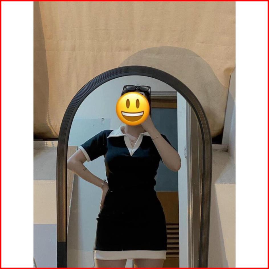 Váy Body, Váy Nữ Dáng Polo Cổ Trắng Khoét Ngực  Hàng Loại 1