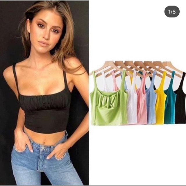 Áo Hai Dây Nhún Ngực Basic, [AdorablexBeautiful], Top Thun Hai Dây Thời Trang Ulzzang Hot Trend 2021 Ảnh Thật