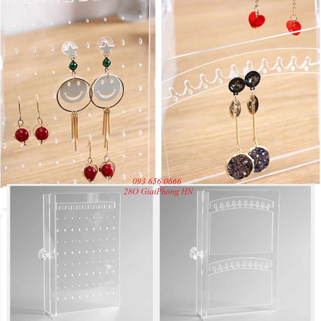 Hộp đựng khay đựng khuyên tai kết hợp ngăn kéo phụ kiện 3 cánh + 2 ngăn kéo - (HÀNG CÓ SẴN Mica Acrylic, Amica Kháng Vỡ