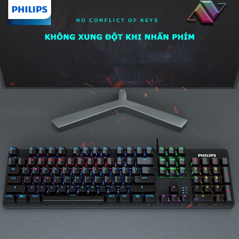 Bàn phím cơ Blue switch PHILIPS SPK8401 chính hãng Bàn phím máy tính cơ dành cho game thủ