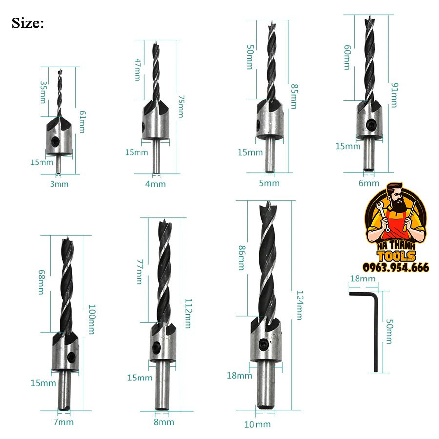 BỘ 7 MŨI KHOAN GỖ DOA LỖ VÍT