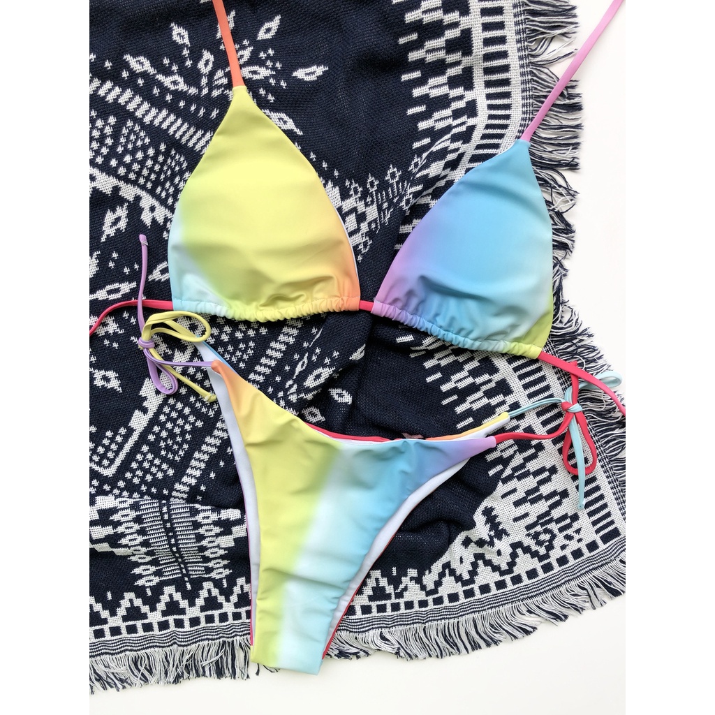 Bộ đồ bơi bikini họa tiết màu sắc cầu vồng có đệm ngực dành cho nữ | BigBuy360 - bigbuy360.vn