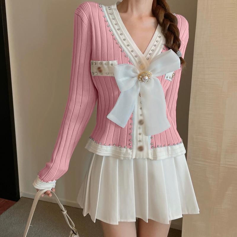 Áo sweater IELGY mỏng tay dài gắn nơ đính kim cương hương thơm nhỏ