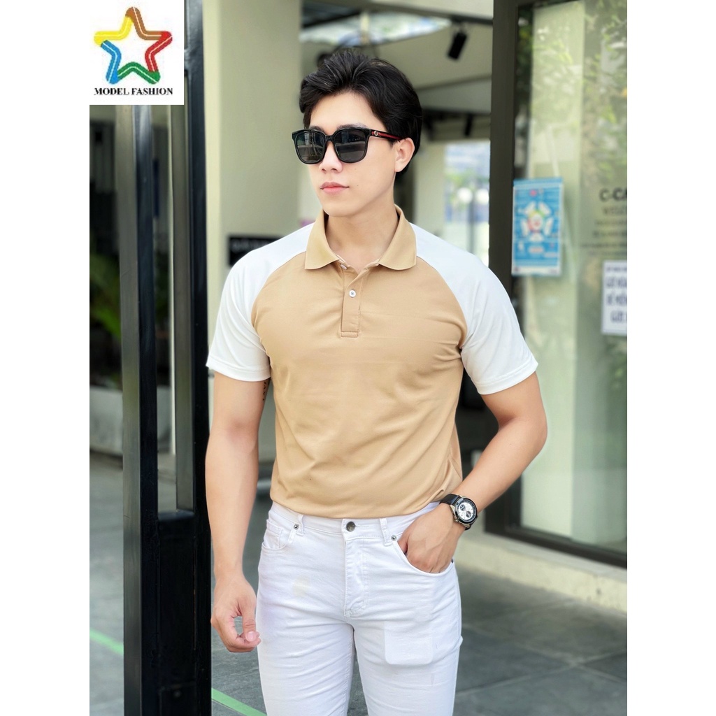 Áo thun polo nam nữ tay ngắn trắng sọc be Hàn Quốc Model Fashion
