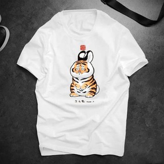 Áo phông in hình tiểu hổ béo cực đáng yêu [FREESHIP] Áo unisex, áo phông nam nữ đen trắng from rộng, vải cotton xịn
